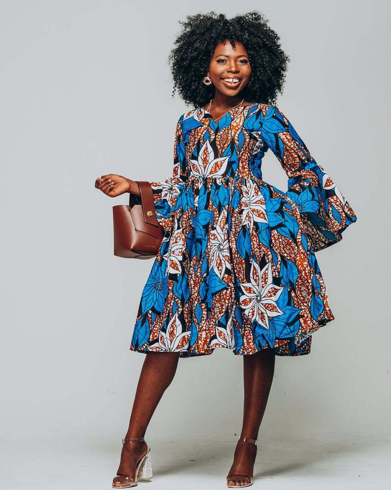 Mamma Mia' Boho Look Three-Quarter Ruffle Sleeve V-Neck Dress – Vireous.Shop