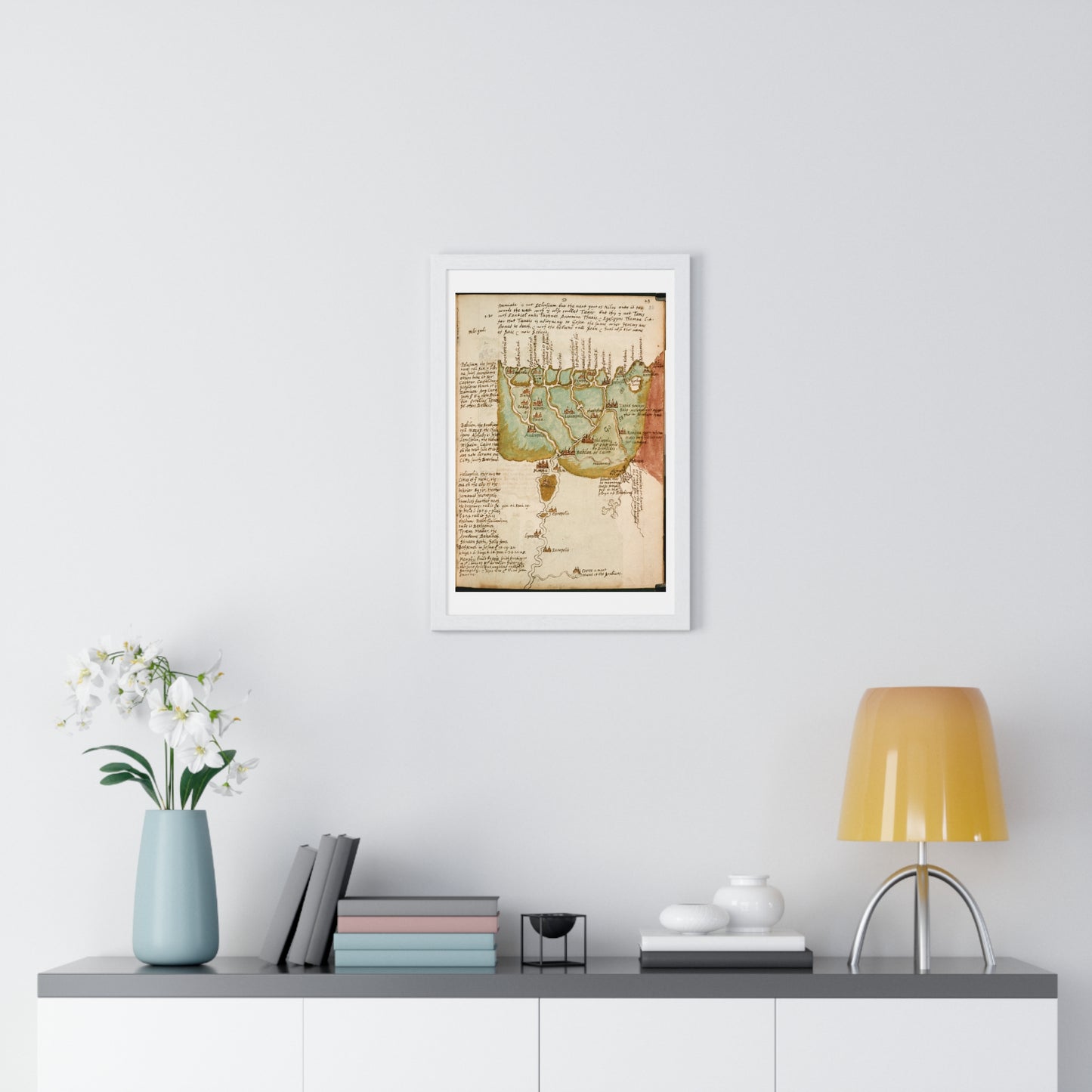 Antique Map of Lower Egypt (circa 1607) from the Original Sir Walter Raleigh Manuscript, Framed Print