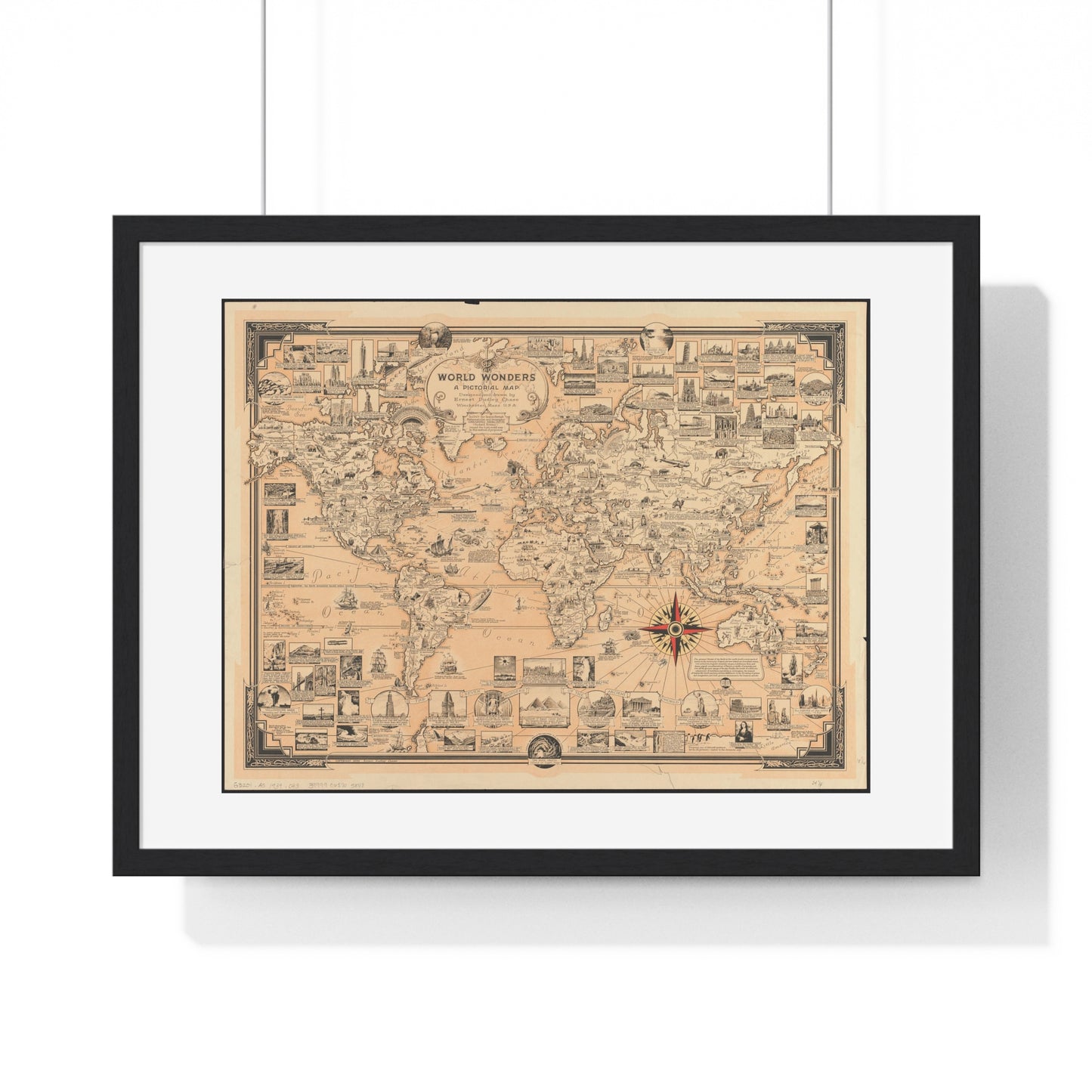 World Wonders, Pictorial Map of the World (1939) by Ernest Dudley Chase, from the Original, Framed Art Print