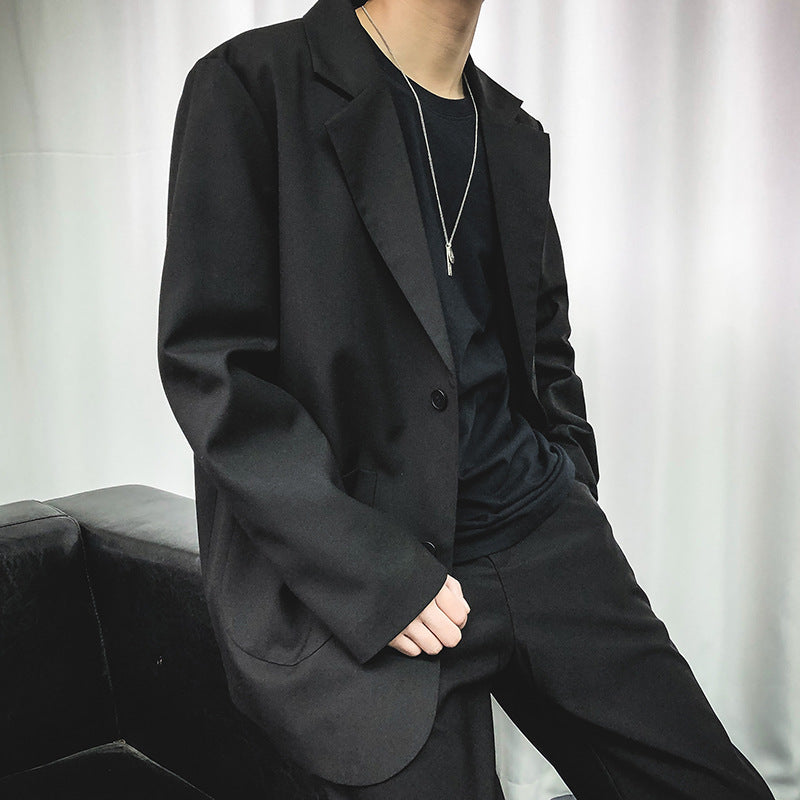 Unisex Black Baggy-Cut Retro Suit Jacket