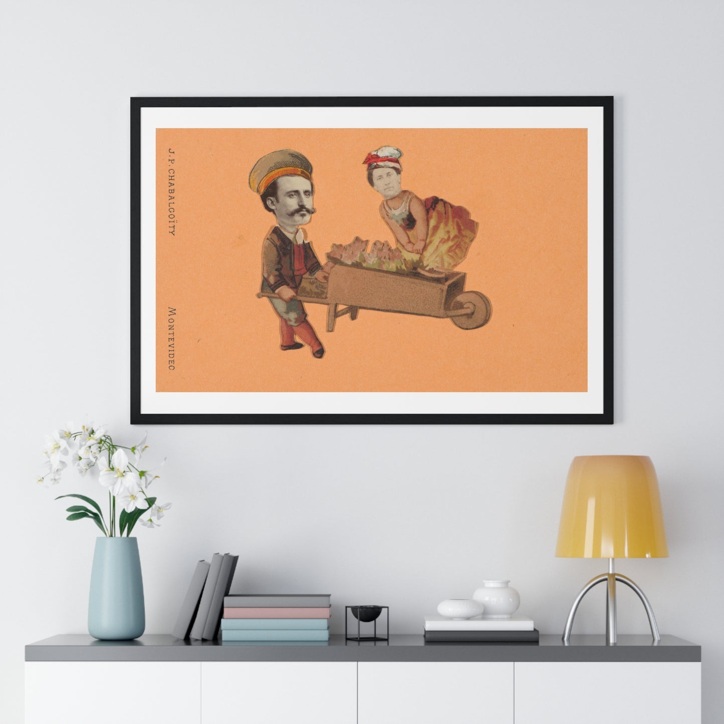 Uruguayan Photo Collage, Man Pushing Woman in Wheelbarrow (circa 1875) by Juan Pedro Chabalgoity, Framed Art Print