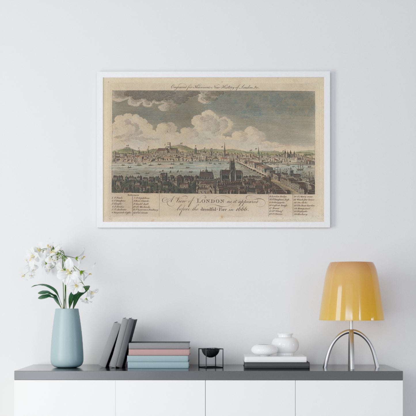 A View of London as it Appeared Before the Dreadful Fire in 1666 (1766) from the Original, Framed Art Print