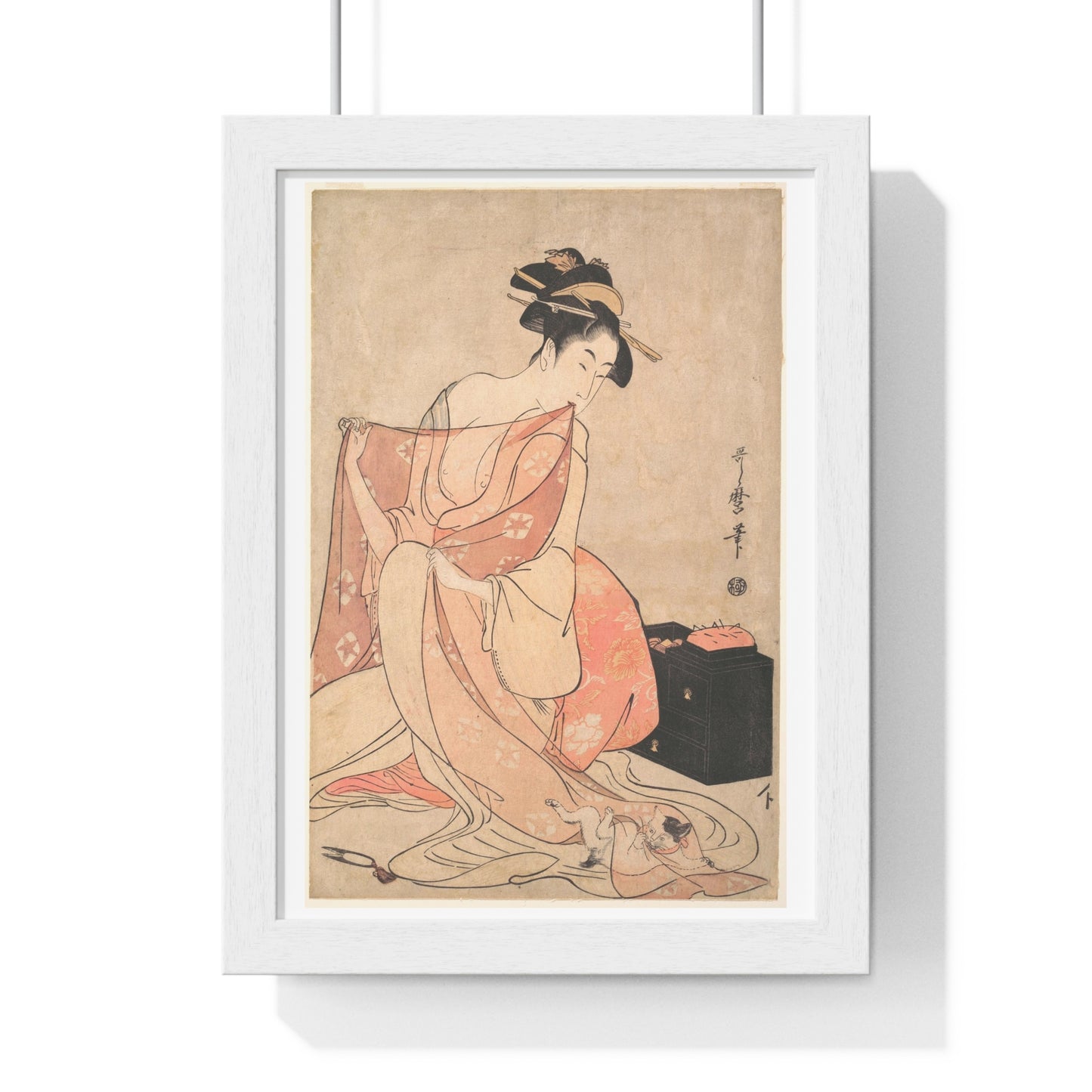 A Woman and a Cat (1793-1794) by Kitagawa Utamaro, from the Original, Framed Art Print