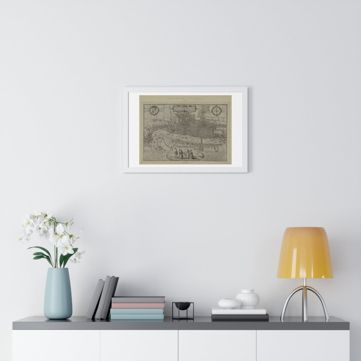 Tudor Antique Map of London (1572) 'Londinum Feracissimi Angliae Regni Metropolis' from the Original, Framed Print