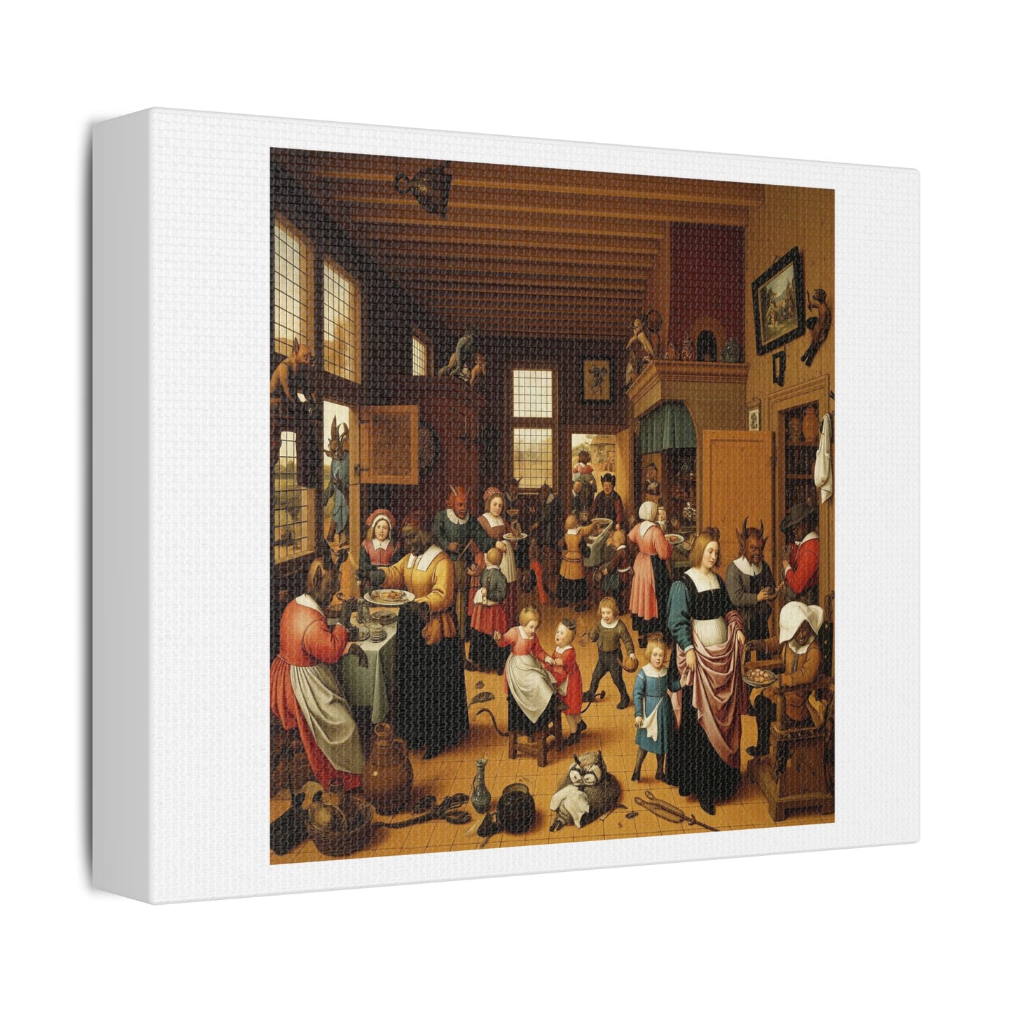 Grotesque Characters in a Flemish Inn, 17th Century Painting 'Designed by AI', Art Print on Canvas
