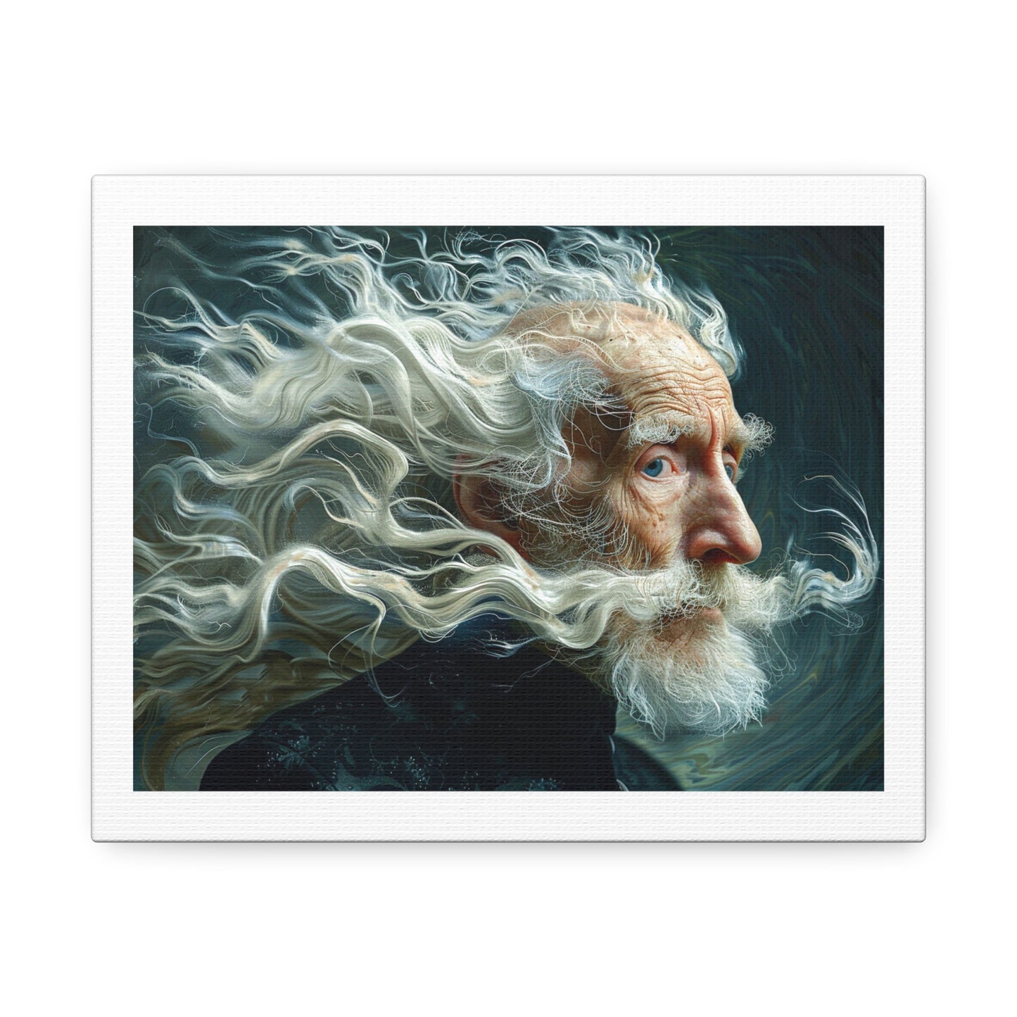 Old Man with Flowing White Hair Photorealism 'Designed by AI' Art Print on Canvas