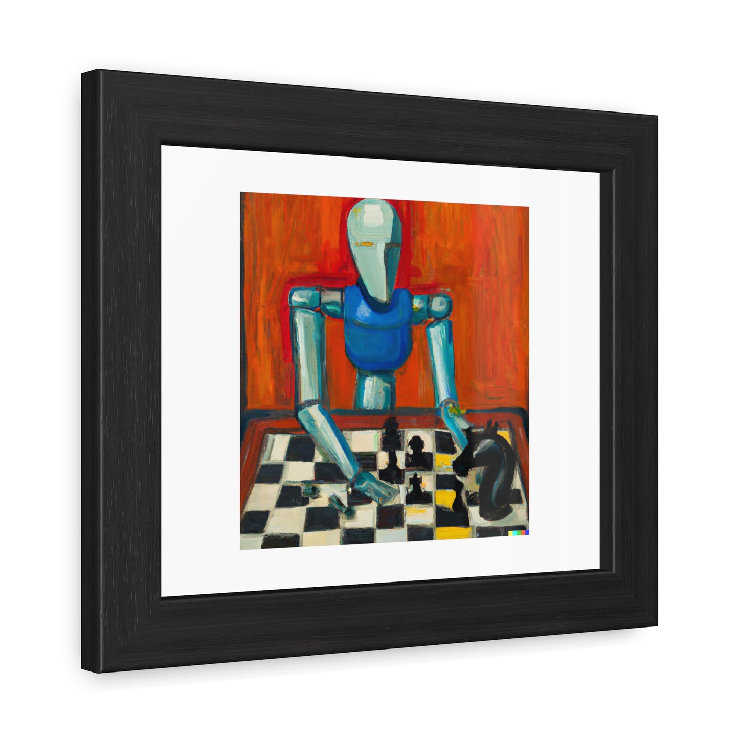 Humanoid Robot Playing Chess In The Style Of Matisse 'Designed by AI' Wooden Framed Print