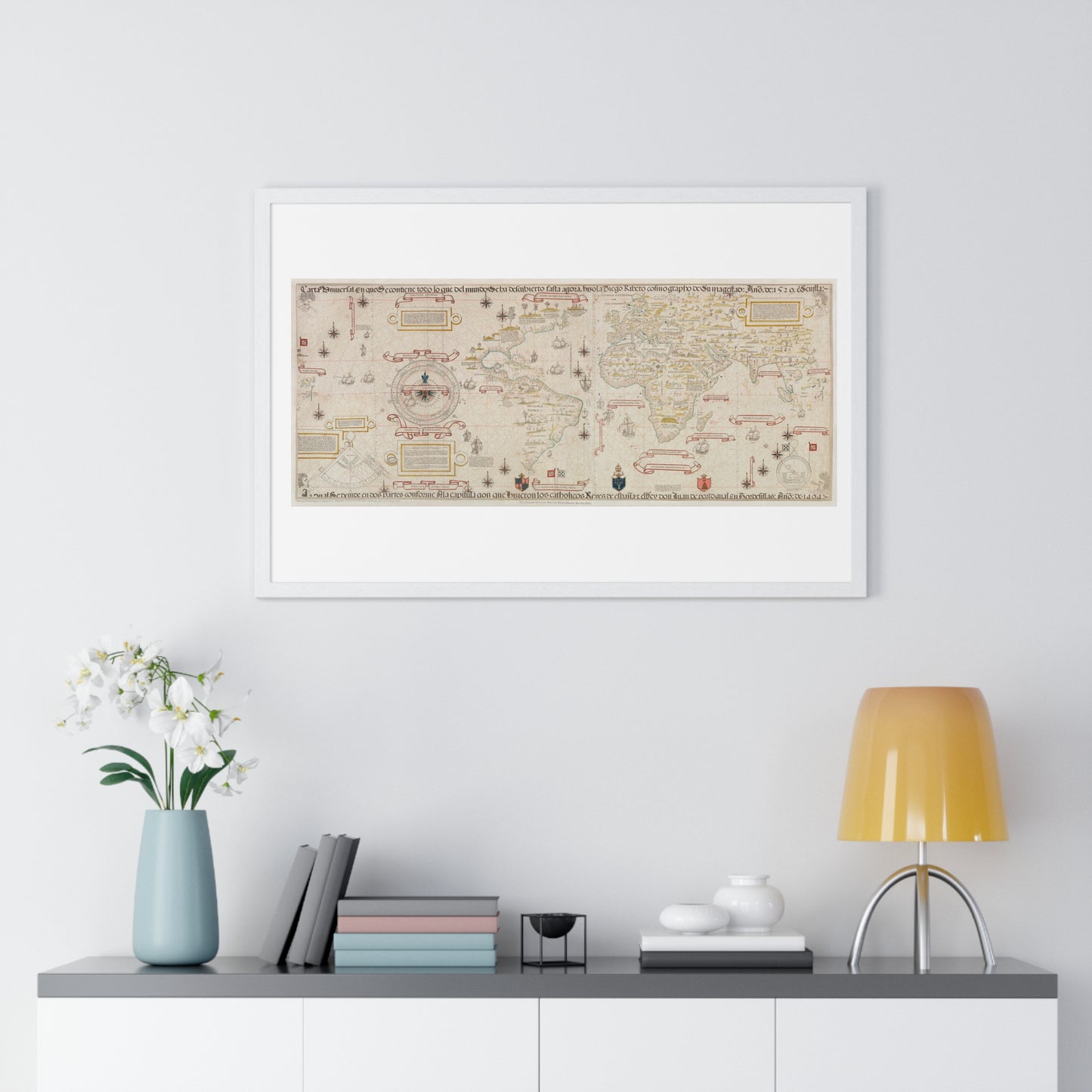 World Map (1527) by Diogo Ribeiro, from the Original, Framed Art Print