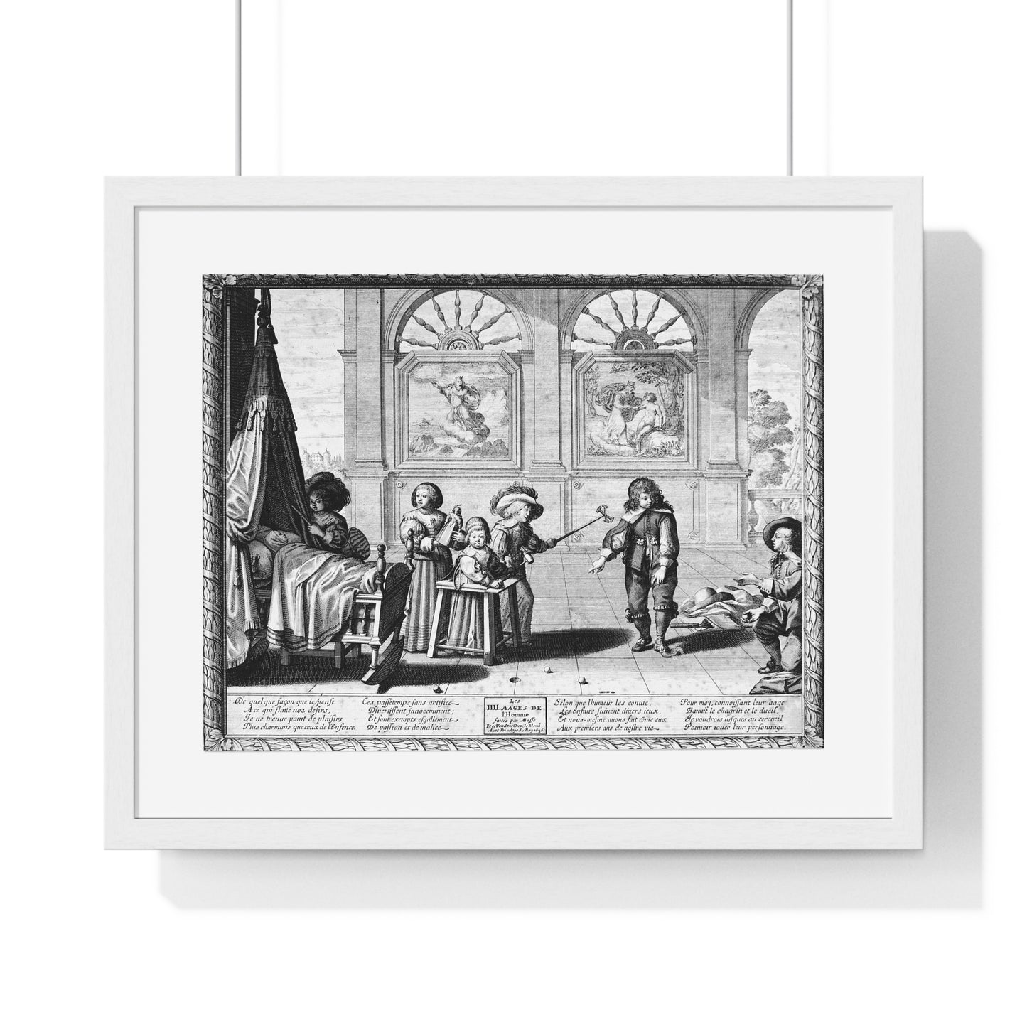 Children Playing with Toys, in the Background are Paintings of the Creation and the Creation of Adam, by Abraham Bosse (1636) Framed Print