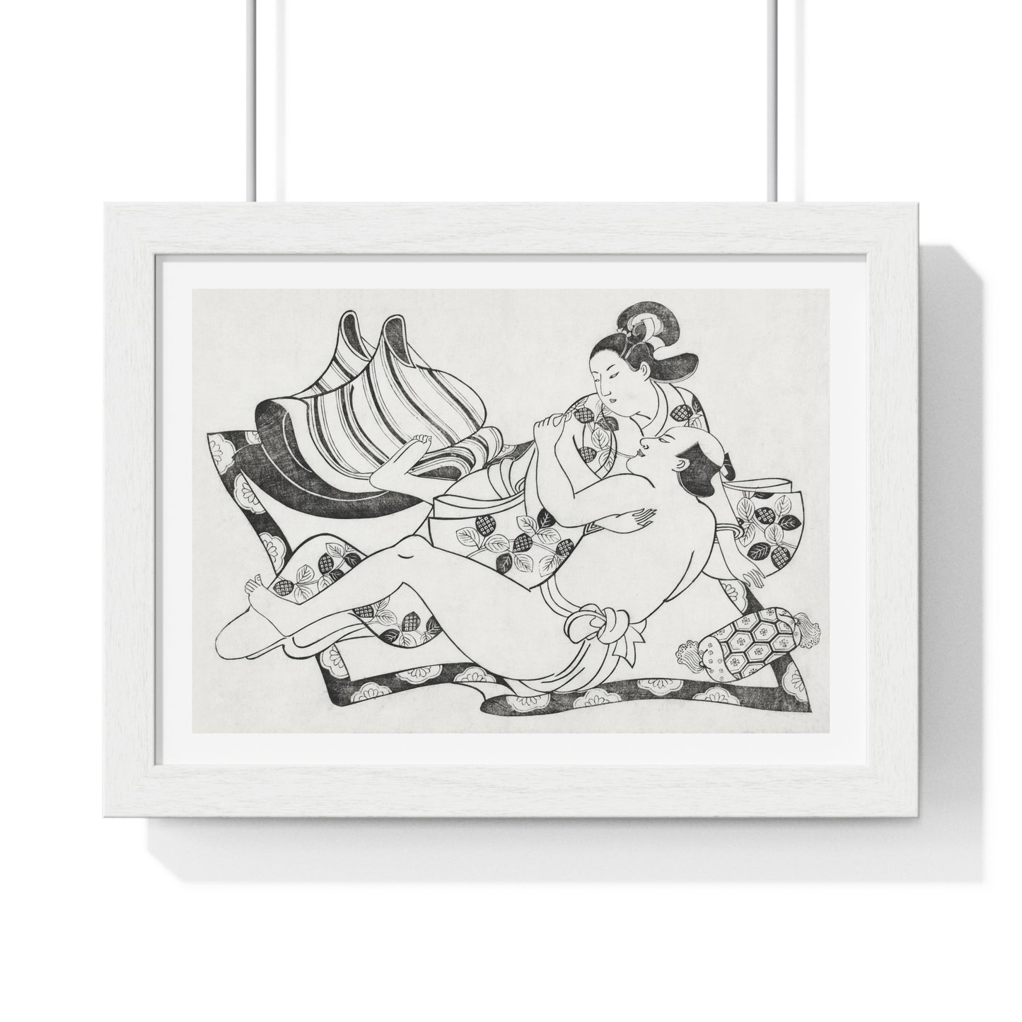 Japanese Couple in a Sexual Act, Antique Illustration (1690) by Sugimura Jihei from the Original, Framed Art Print