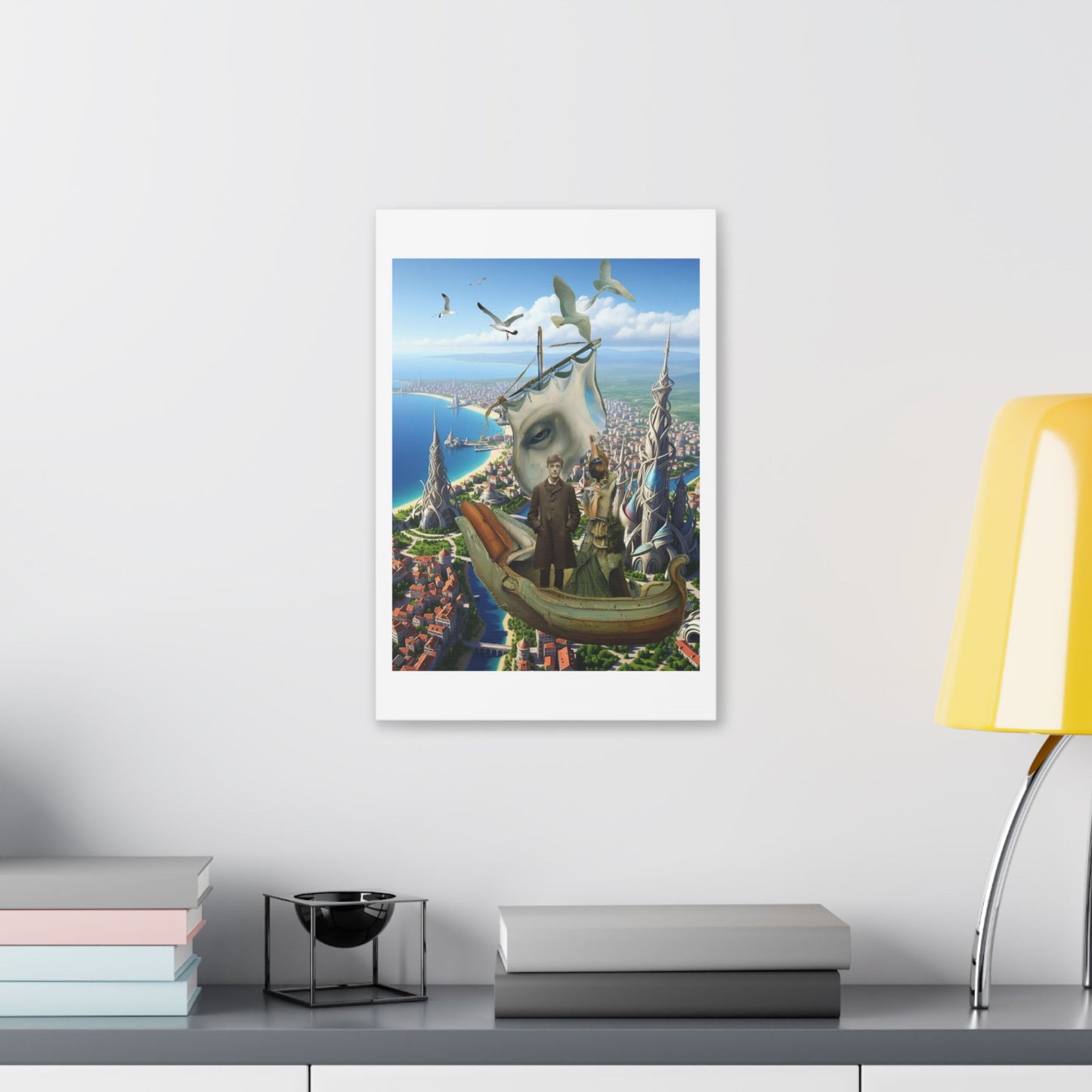 Tales of a Drunken Ship, Surrealist Art, Acrylic and Ink on Cardstock 'Designed by AI' Canvas Print