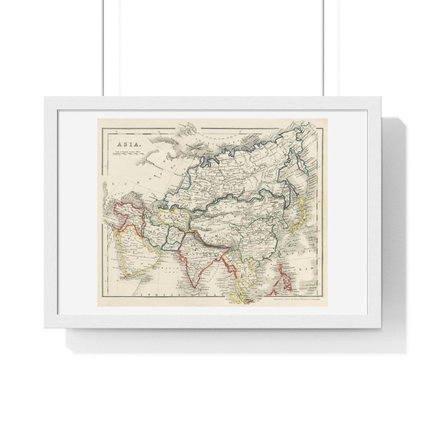 Antique Map of Asia from 'Beeton's Dictionary of Geography' (1868) by Samuel Orchart Beeton, from the Original, Framed Art Print