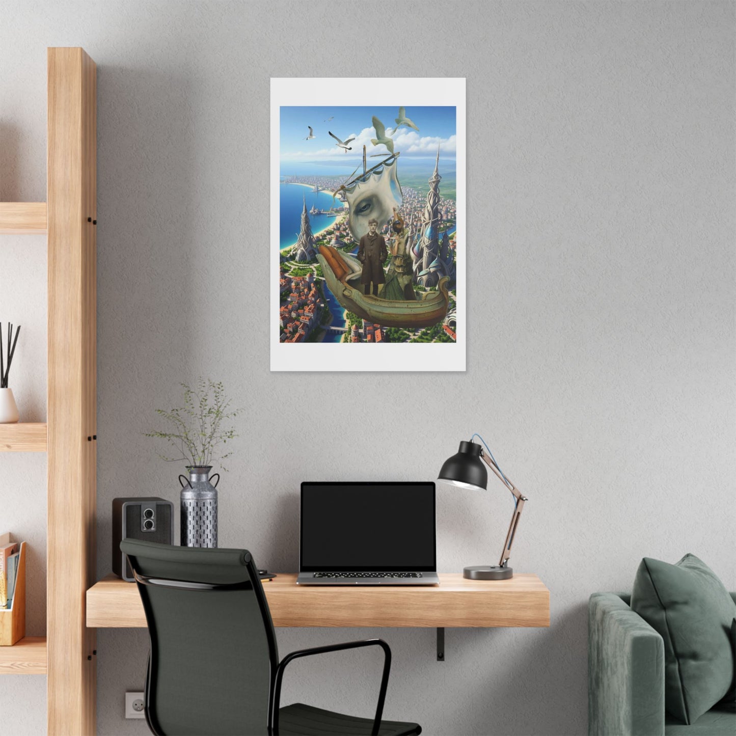 Tales of a Drunken Ship, Surrealist Art, Acrylic and Ink on Cardstock 'Designed by AI' Canvas Print