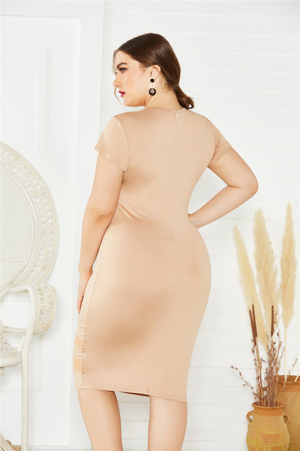 Women's Office Wear Sheath Dress, Mesh Stripe Skirt, Plus Sizes