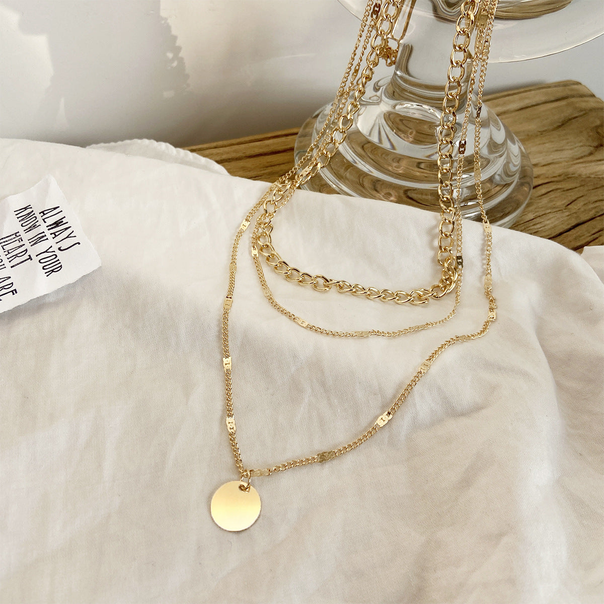 Women's Multilayer Necklace, Fashion Disc Pendant Chain