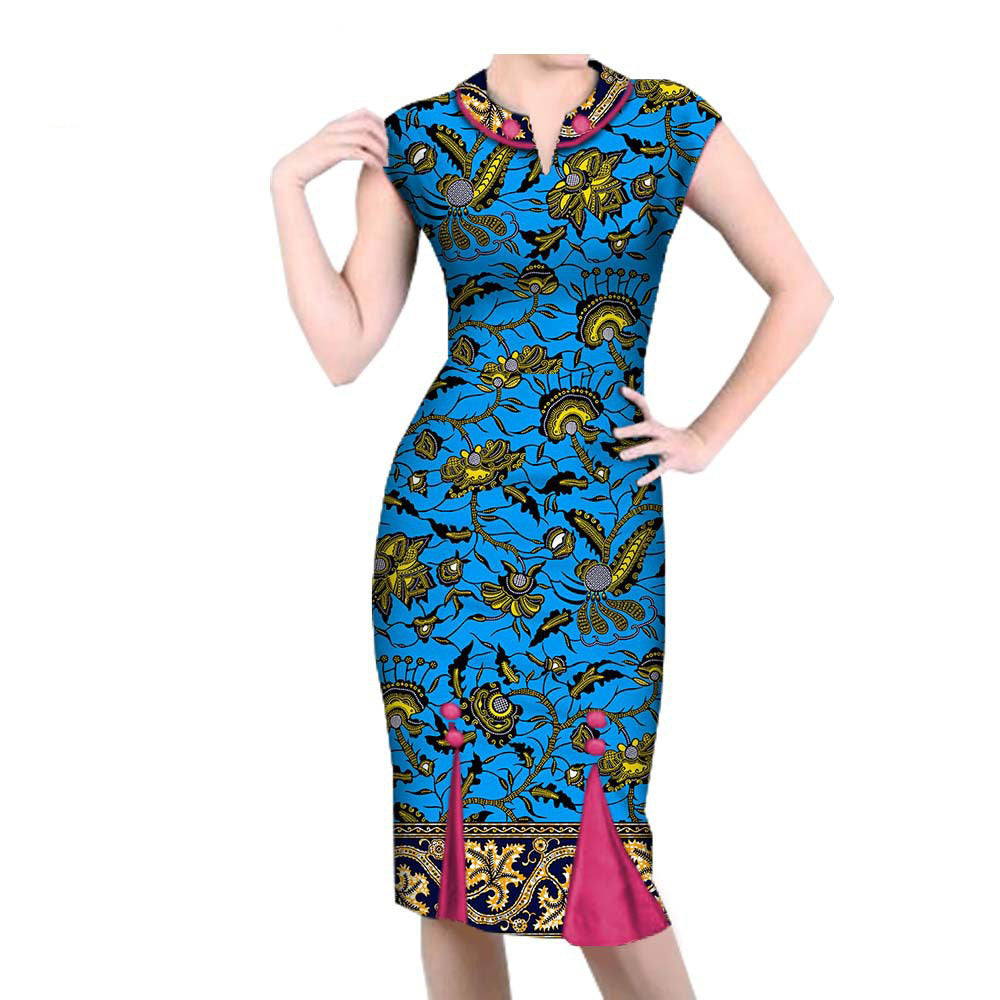 African-Style Peacock Print Midi Dress
