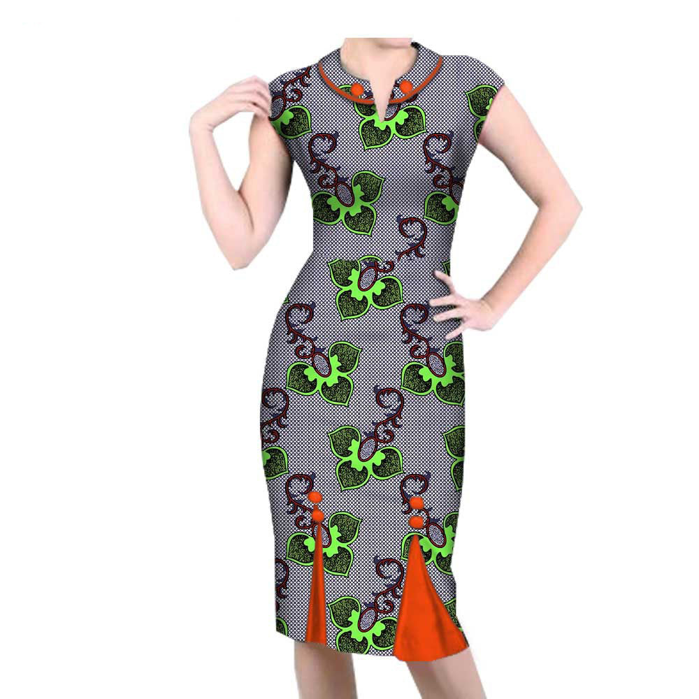 African-Style Peacock Print Midi Dress