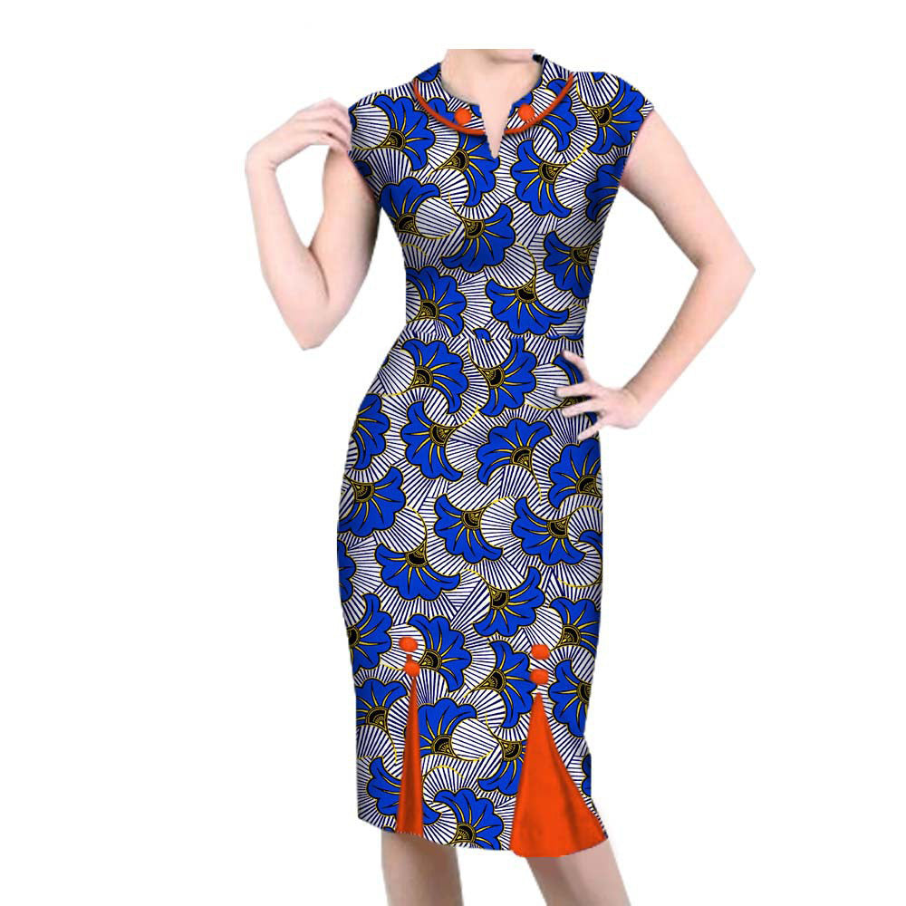 African-Style Peacock Print Midi Dress