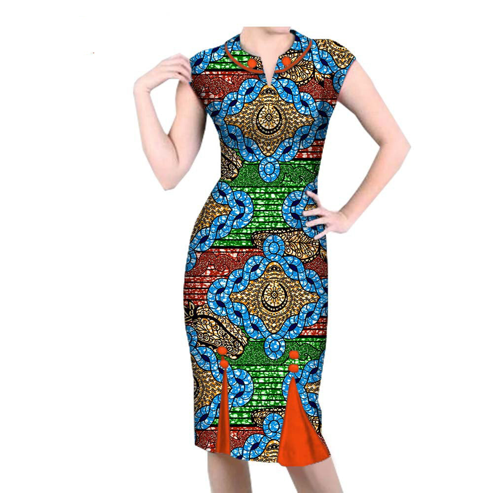 African-Style Peacock Print Midi Dress