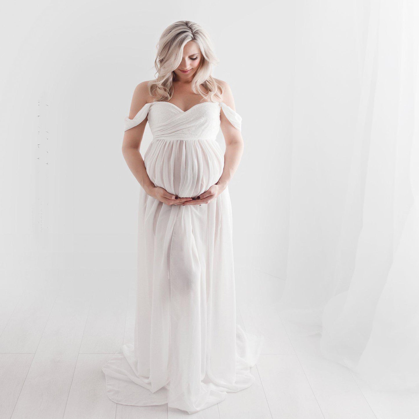 Vireous Women's Long Chiffon Maternity Gown