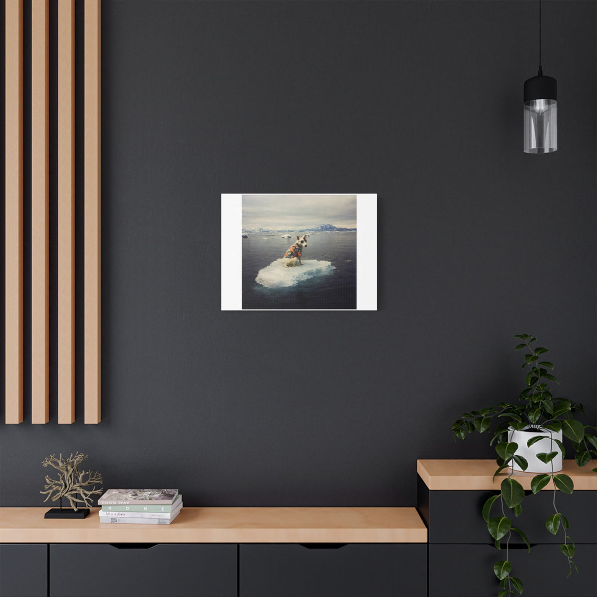 Arctic Adventure Dog, Surrealist Stretched Canvas Wall Art