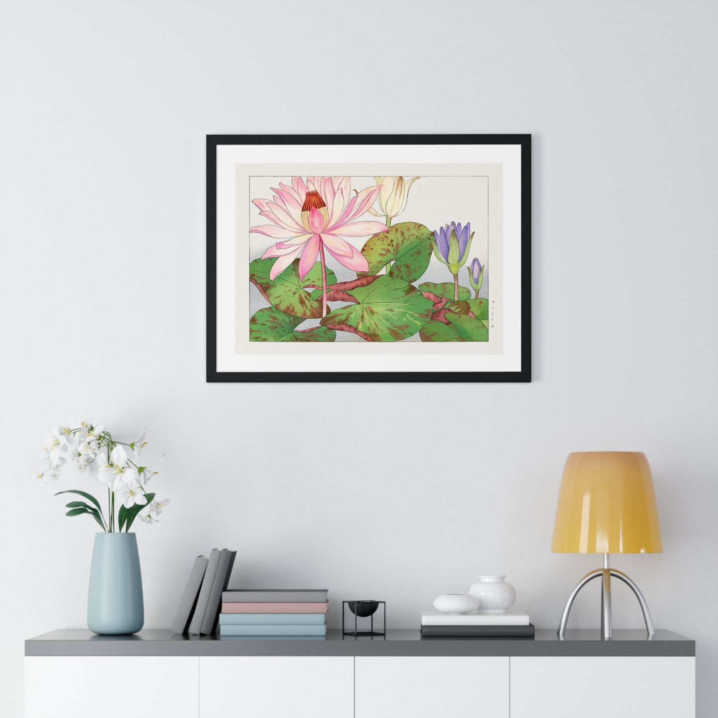 Japanese Woodblock Art, Nymphaea Lotus (1917) by Tanigami Kônan, from the Original, Framed Print
