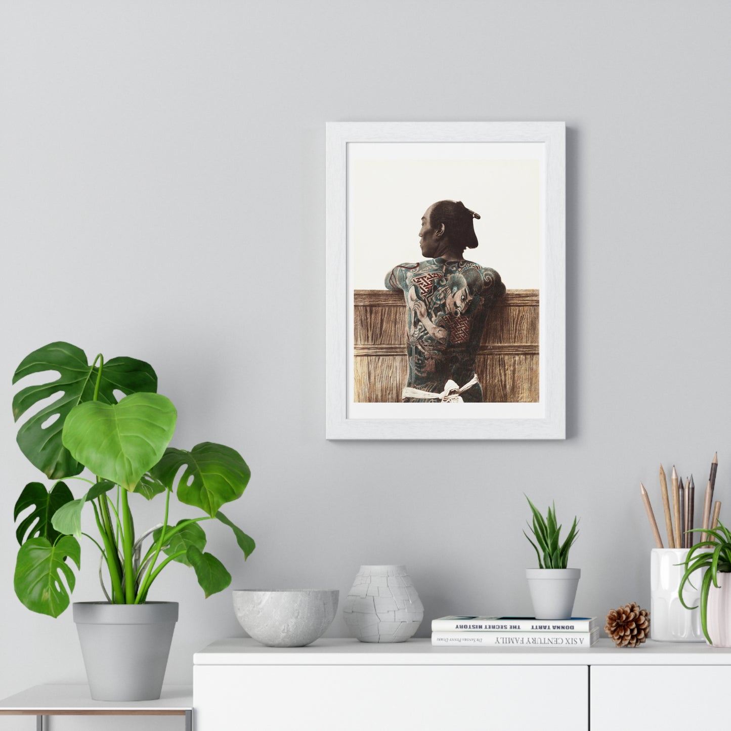 Nude Photography of Tattooed Japanese Man (1870s –1890s) by Kusakabe Kimbei, from the Original, Framed Print