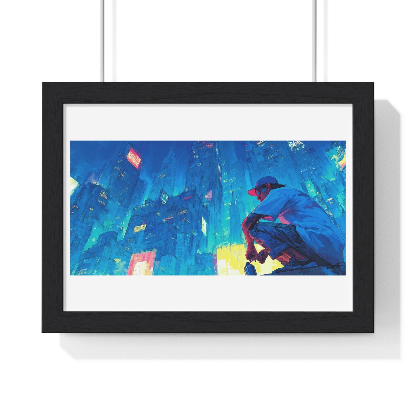 Cosmic Cityscape at Sunset 'Designed by AI', Framed Art Print