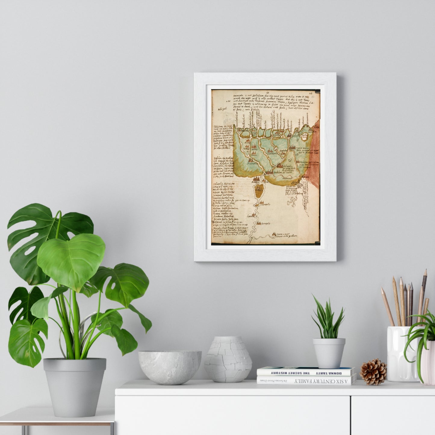 Antique Map of Lower Egypt (circa 1607) from the Original Sir Walter Raleigh Manuscript, Framed Print