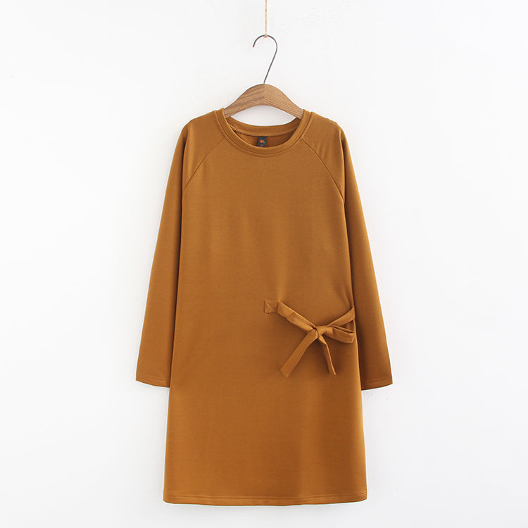 Vireous Round Neck Pullover Plus-Size Knitted Dress