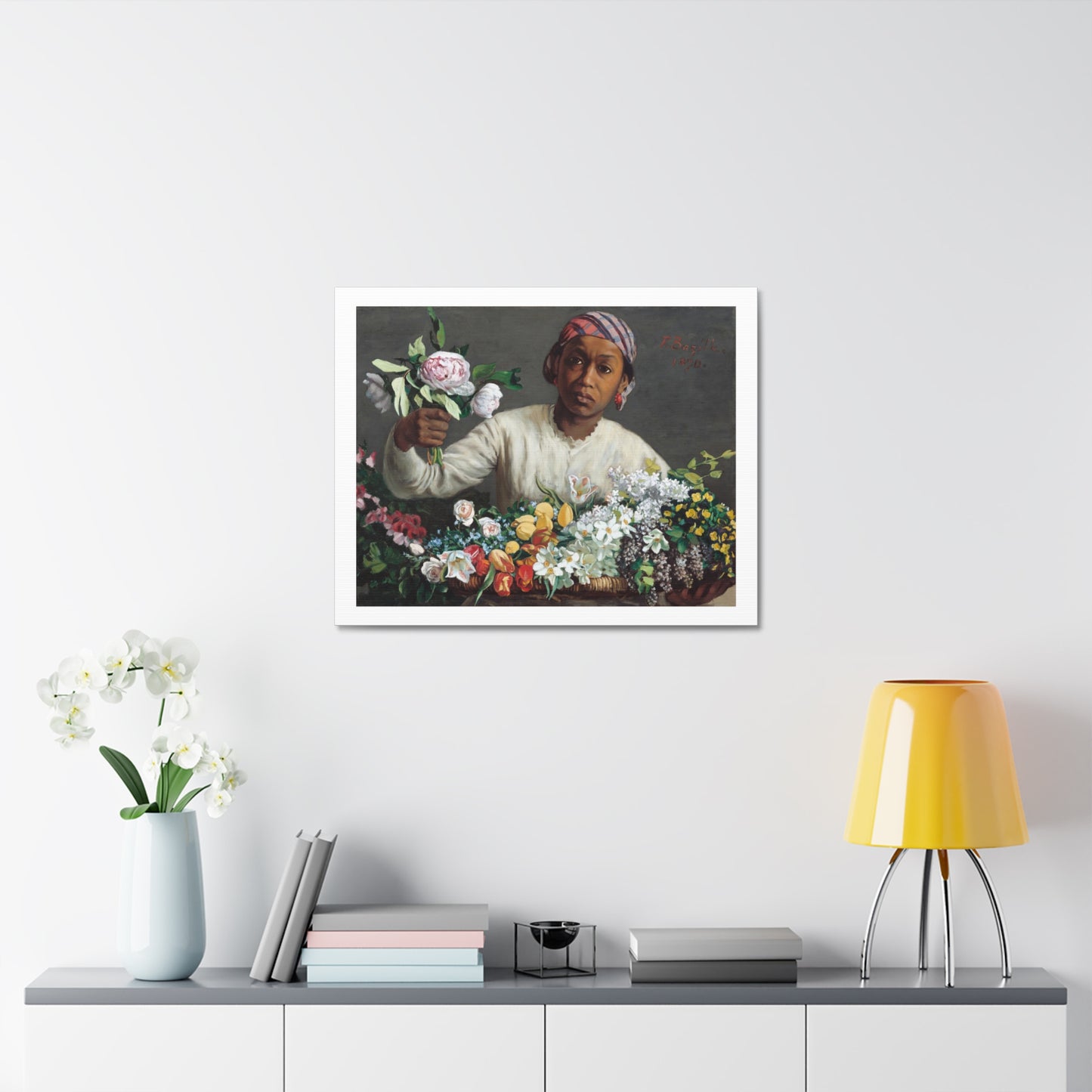 Young Woman with Peonies (1870) by Frédéric Bazille from the Original, Art Print on Canvas