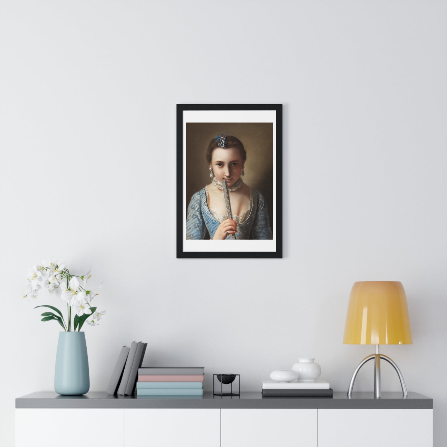 Young Woman with a Fan (1751-1756) by Pietro Antonio Rotari, from the Original, Framed Art Print