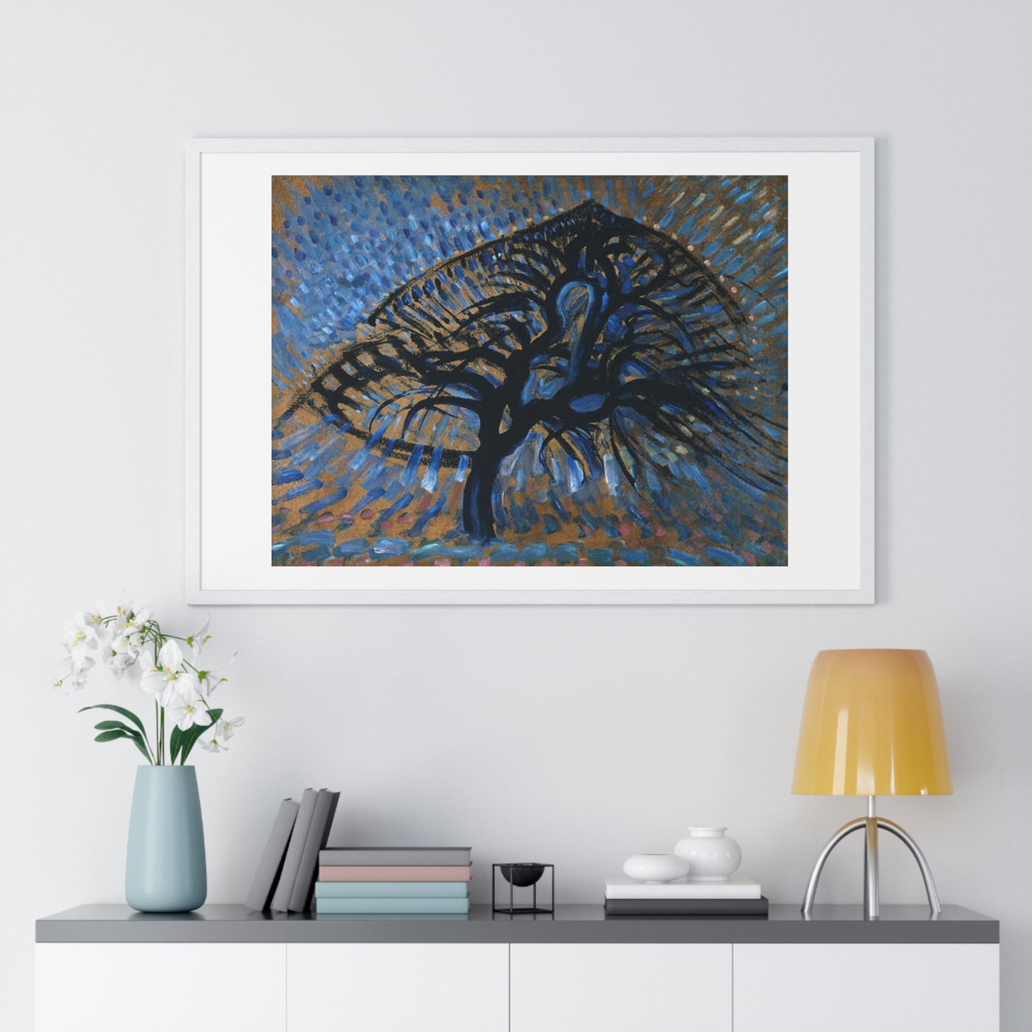 Apple Tree, Pointillist Version (1908–1909) by Piet Mondrian, from the Original, Framed Art Print