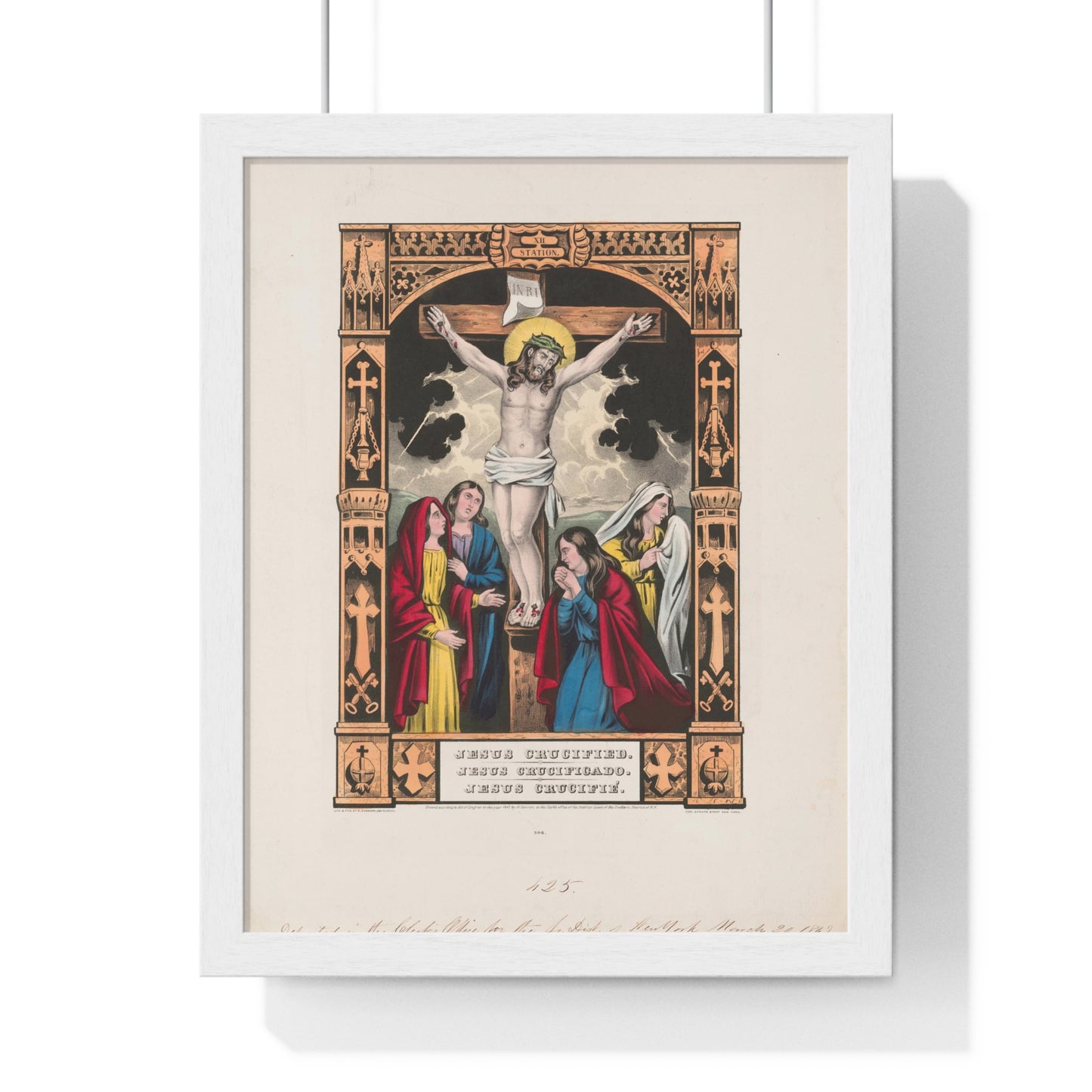 Jesus Crucified, Jesus Crucificado, Jesus Crucifié (1847) by Nathaniel Currier Framed Art Print