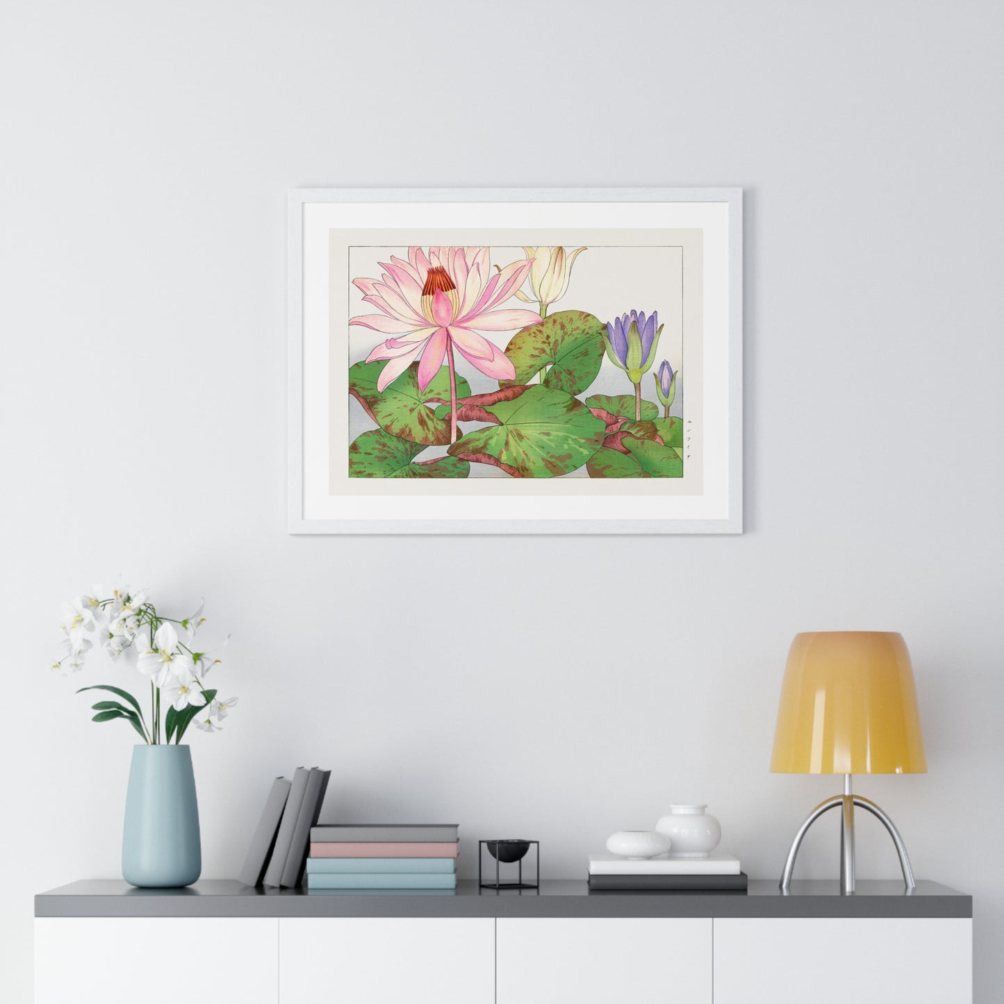Japanese Woodblock Art, Nymphaea Lotus (1917) by Tanigami Kônan, from the Original, Framed Print
