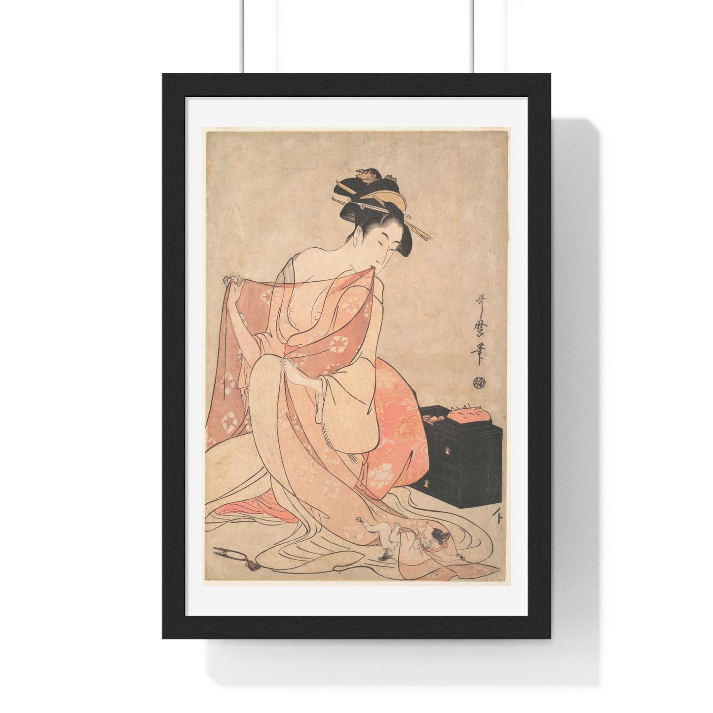 A Woman and a Cat (1793-1794) by Kitagawa Utamaro, from the Original, Framed Art Print