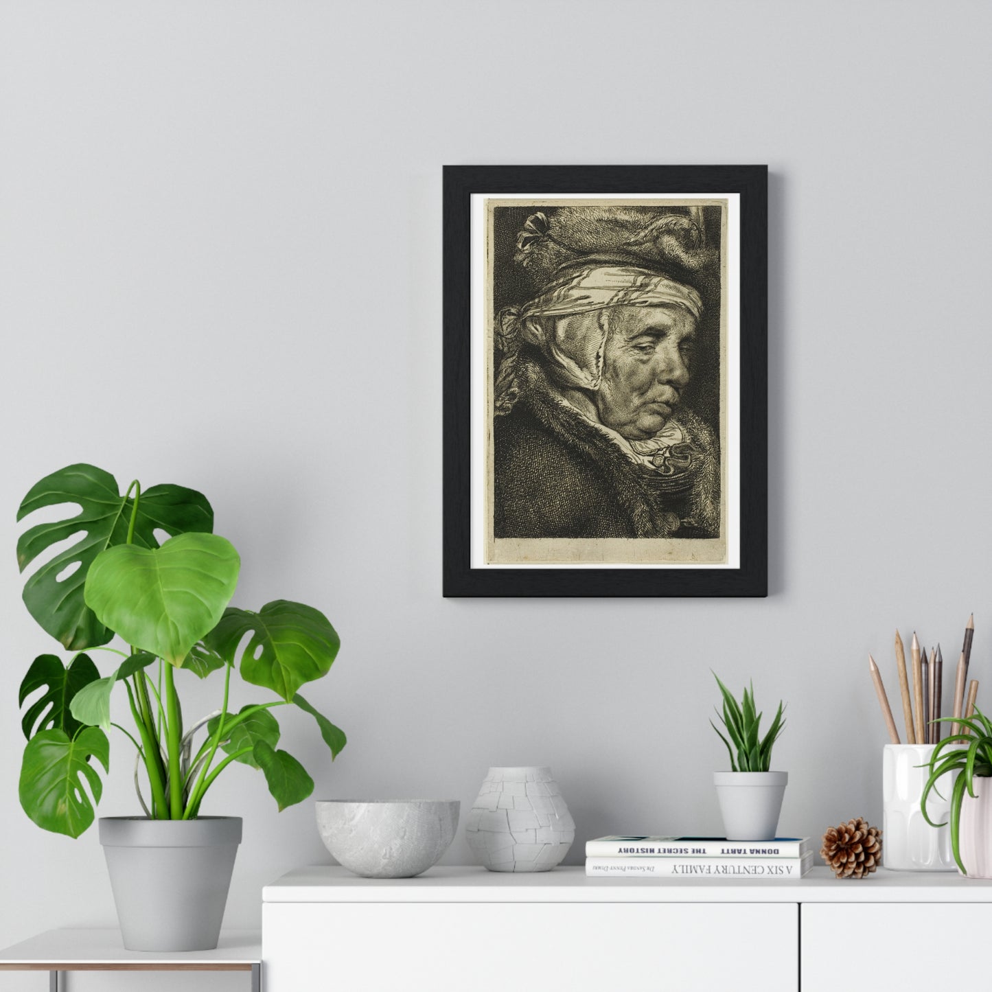 Head of an Old Woman (So-Called Portrait of Visscher's Mother) by Cornelis Visscher, from the Original, Framed Print