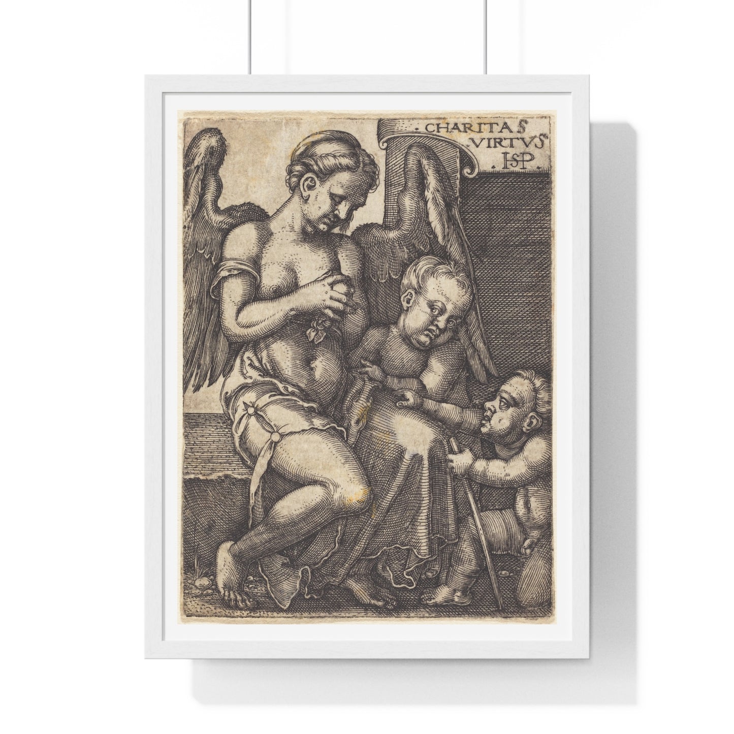Charitas (1539) Engraving by Sebald Beham, from the Original, Framed Art Print