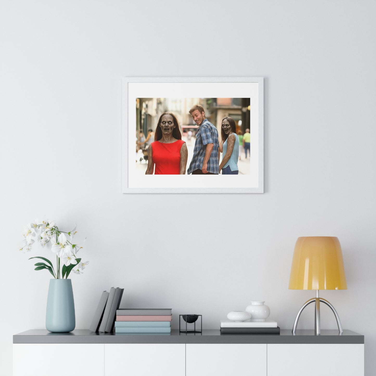Distracted Boyfriend Meme Art, the Grotesque Reality of it All, Framed Art Print