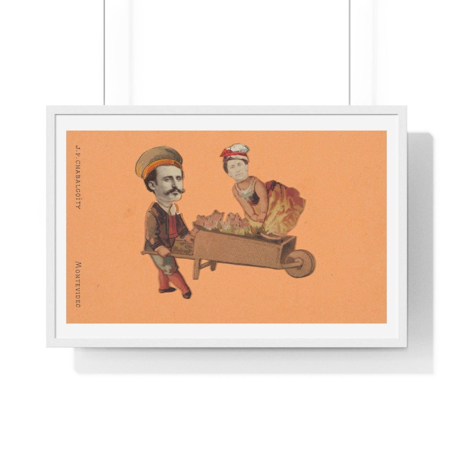 Uruguayan Photo Collage, Man Pushing Woman in Wheelbarrow (circa 1875) by Juan Pedro Chabalgoity, Framed Art Print