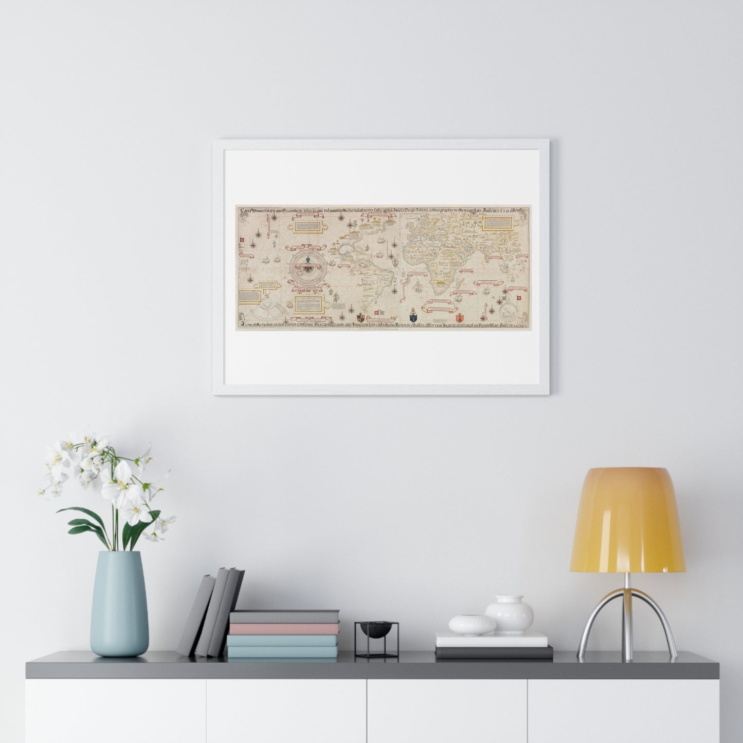 World Map (1527) by Diogo Ribeiro, from the Original, Framed Art Print