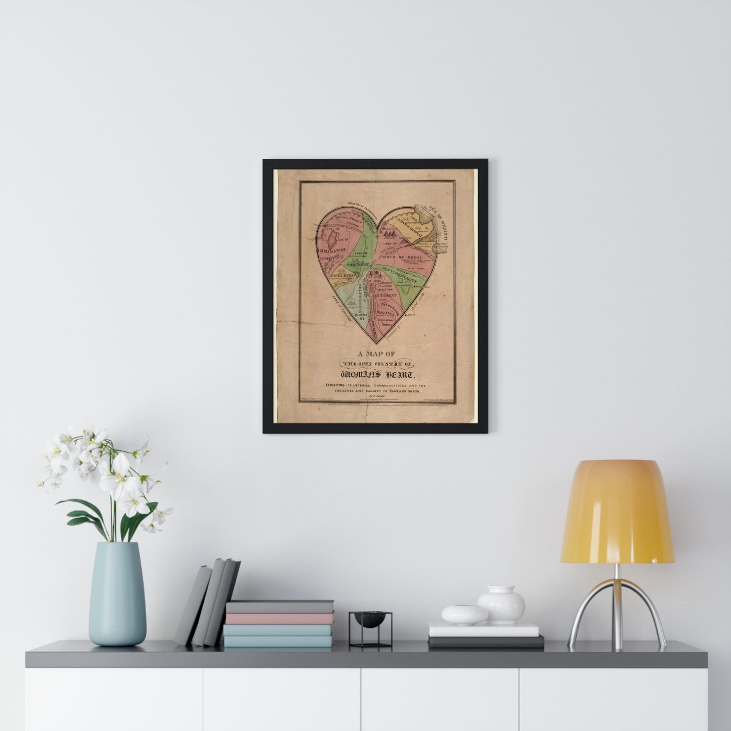 A Map of the Open Country of Woman's Heart (1833-1842) from the Original, Framed Art Print