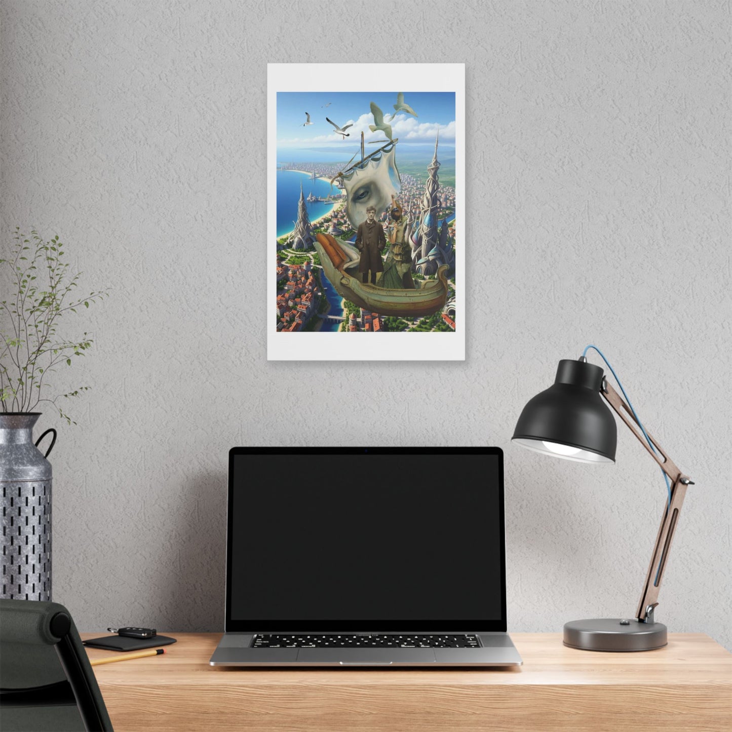 Tales of a Drunken Ship, Surrealist Art, Acrylic and Ink on Cardstock 'Designed by AI' Canvas Print