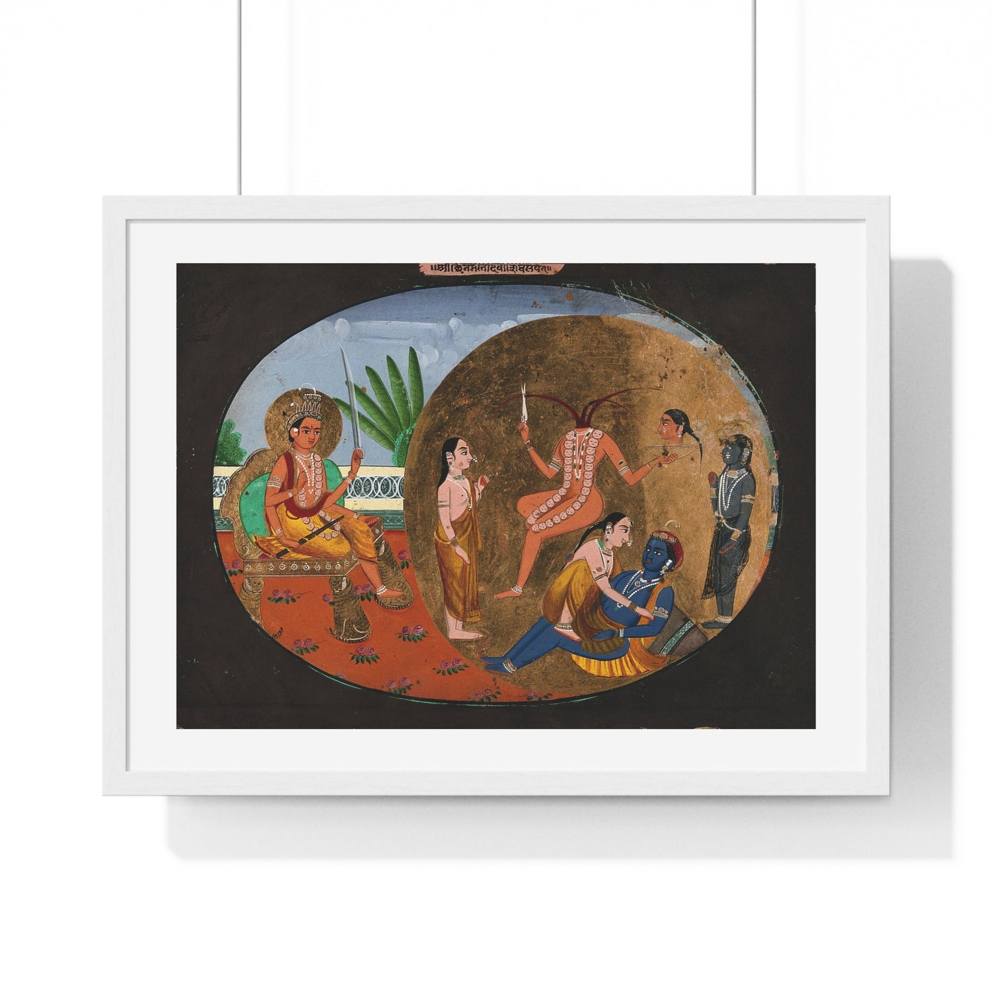 Hindu Deities Shiva, Chhinnamasta, Kamadeva and Rati, 19th Century Gouache Painting by an Indian Artist, Framed Print