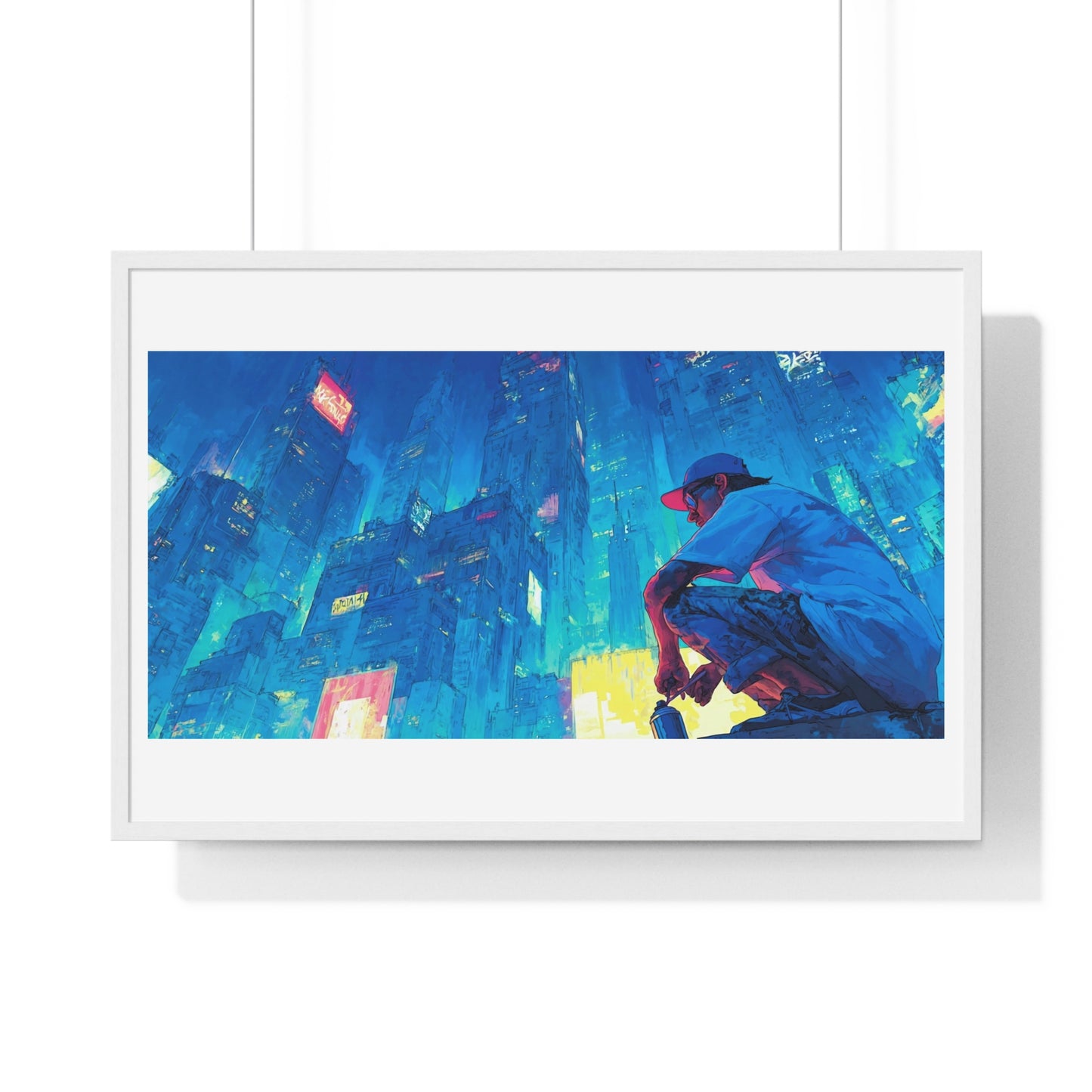 Cosmic Cityscape at Sunset 'Designed by AI', Framed Art Print