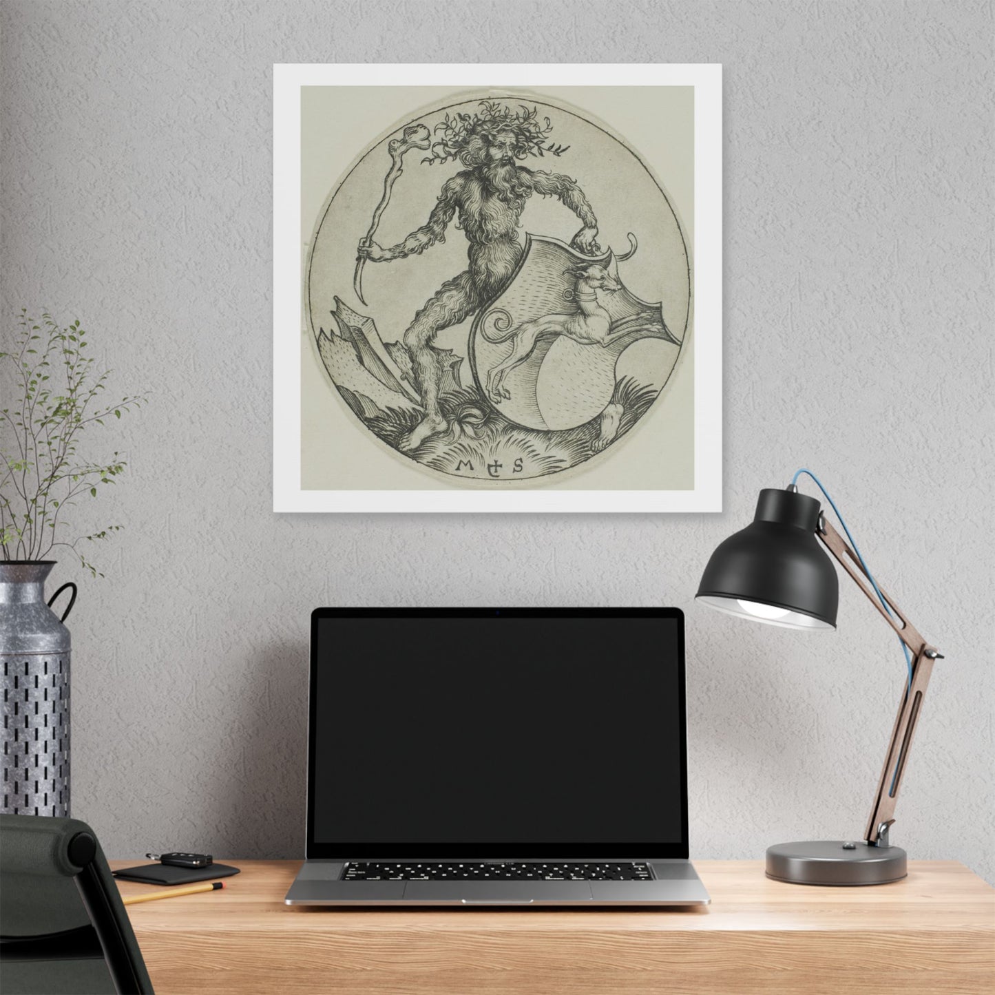 Shield with a Greyhound, Held by a Wild Man (1470–1491) by Martin Schongauer, from the Original, Canvas Print