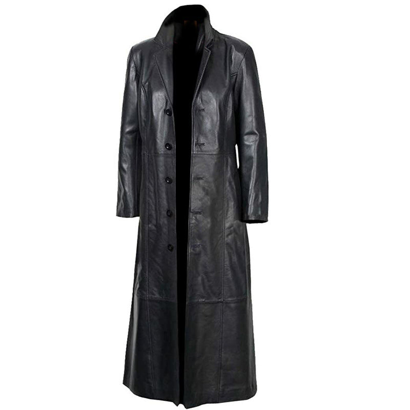 Vireous Plus-Size Leather Men's Long Coat
