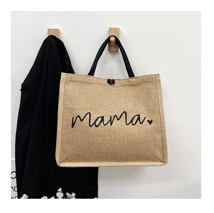 Women's 'Mama' Large Capacity Linen Shoulder Bag