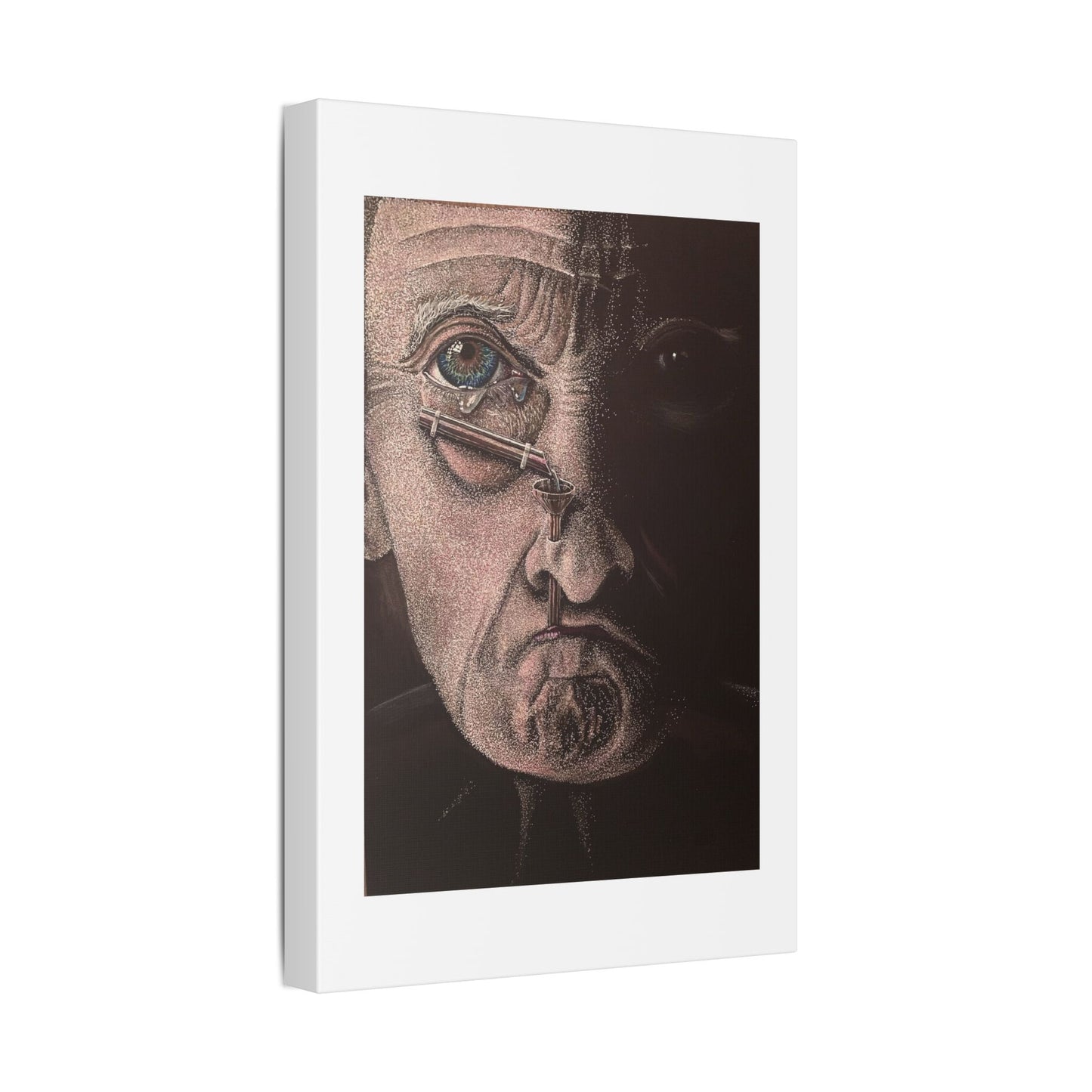 Tears, Surrealist Art, White Gel Pen and Pencils on Black Cardboard 'Designed by AI' Canvas Art Print