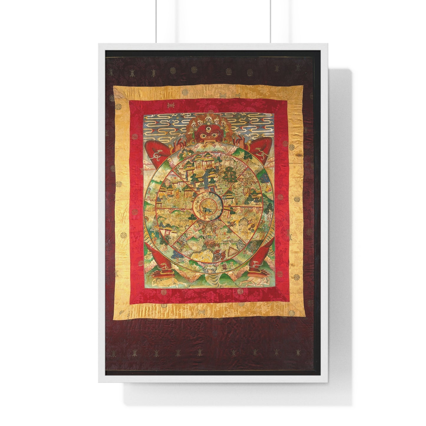 Yama, Lord of Death, Holding the Wheel of Life which Represents Samsara, on a Tibetan Thangka, from the Original, Framed Print